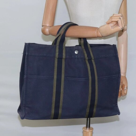 HERMES Fourre Tout MM Hand Bag Canvas Navy Auth ti2836 - Picture 15 of 16